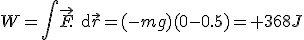 W=\Bigint \vec{F}. {\rm d}\vec{r}= (-mg) (0-0.5)=+368J
